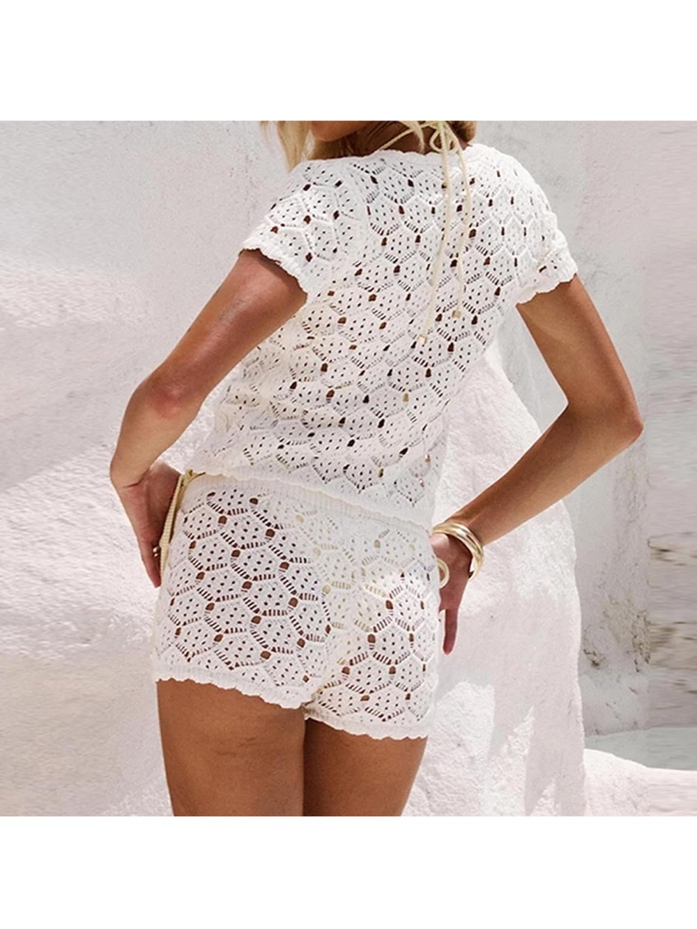 REVOLVE White Crochet Short Sleeve Swim Coverup Set - Picture 3 of 8